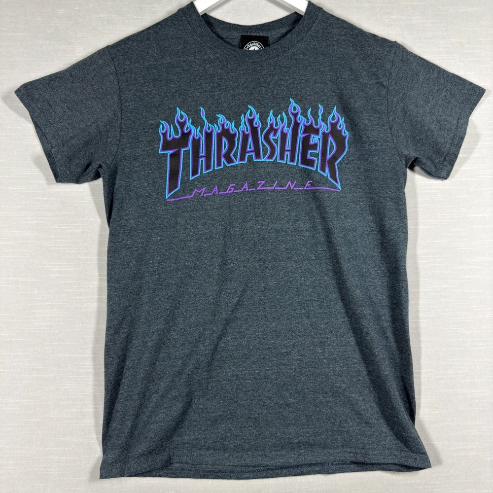 Thrasher Shirt Adult Small Gray Magazine Flames Graphic Skater Y2K Skateboard